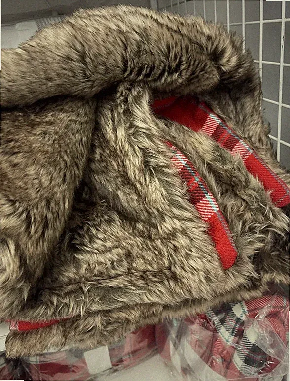 Martha Stewart 50" x 60" Luxe Flannel & Faux Fur Throw Blanket Red Plaid & Brown