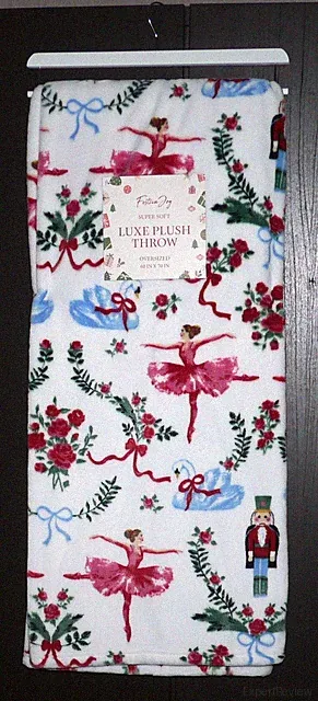 NEW Festive Joy 60"x70" Throw Blanket Swan Nutcracker Ballet Ballerina Roses