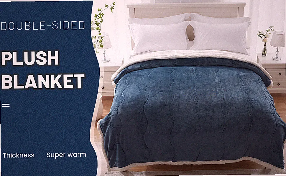 New -- Longhui bedding Blue Sherpa Plush Warm Blanket 80 x 90 in, Gift Wrap