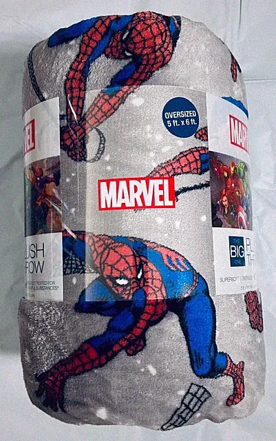 NEW MARVEL SPIDERMAN GRAY PLUSH THROW BLANKET THE BIG ONE 5X6 FT SEALED
