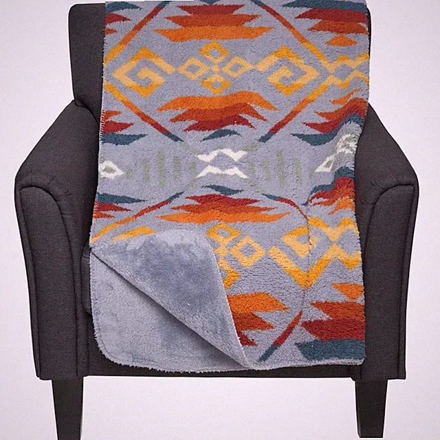 NWT Pendleton Denim Blue/Gold COYOTE BUTTE SHERPA/FLEECE Throw Blanket 50" x 70"