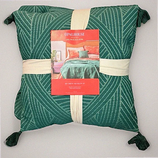 Opalhouse Jungalow Voodoo Throw Blanket Pillow Set Green Boho Tassel 60x80 NEW