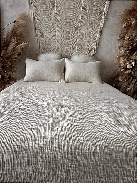Organic Cotton Muslin Blanket, Cotton Muslin Bedcover, Boho Throw Blanket