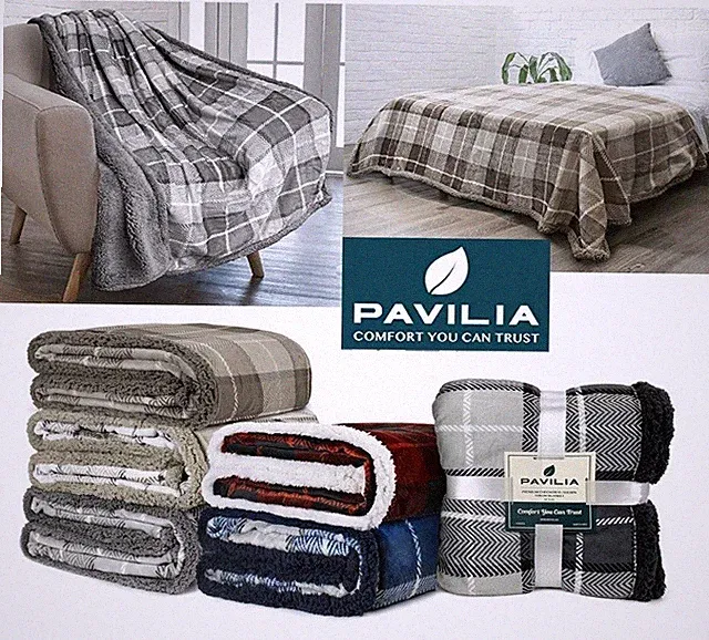Plaid Sherpa Throw Blanket Fleece Checkered Soft Plush Warm Couch Bed Blanket