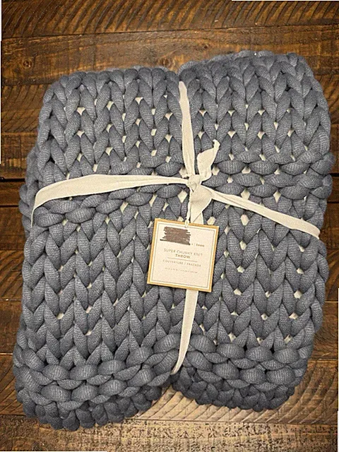 Pottery Barn Teen Blanket Super Chunky Knit Throw 45" x 55" Denim New!