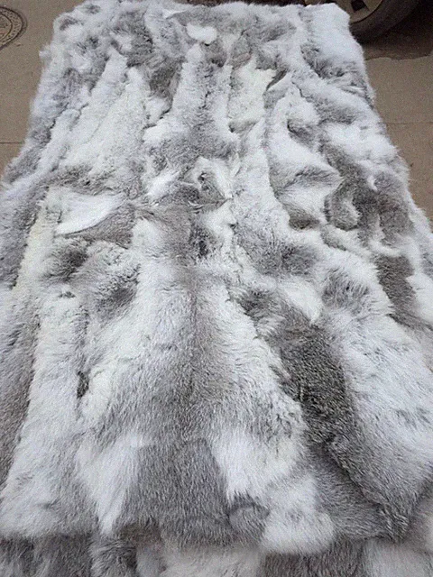 Real Rabbit FUR Throw Blanket Patchwork Skin Fur Rug 42" x 22" Pelz Leather Pelt