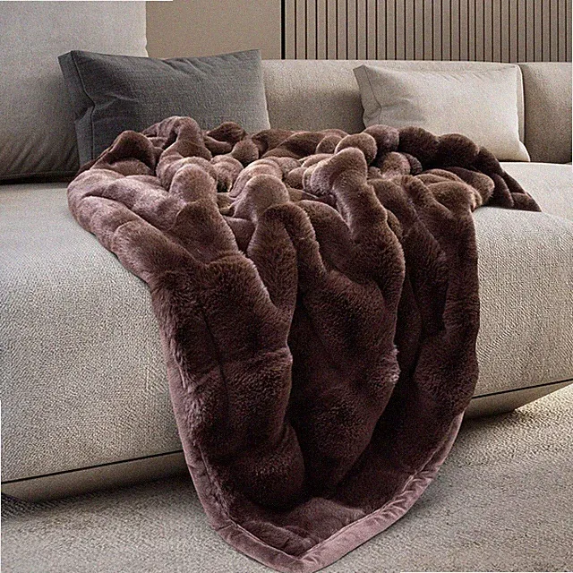 Reversible 60" X 70" Faux Fur Throw Blanket for Cozy Home Decor (Chestnut)
