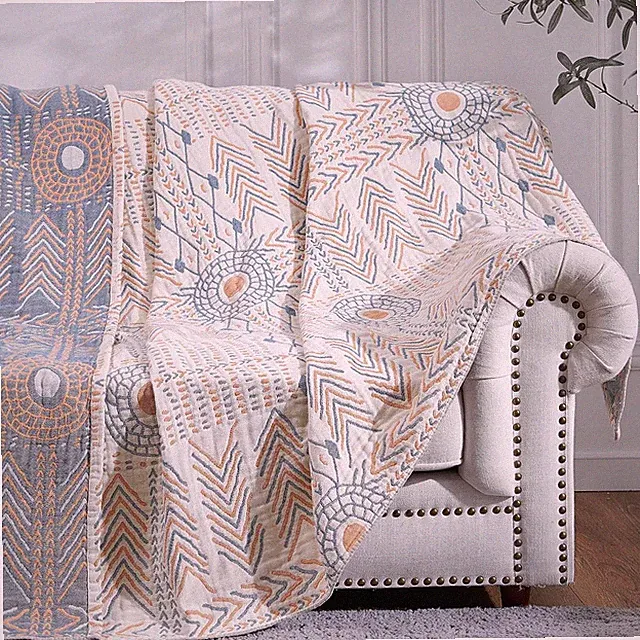 Reversible Boho Cotton Muslin Twin Blanket - Lightweight, Soft & Washable 60x80