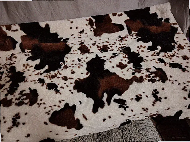 Rustic Tricolor Faux Fur Cowhide Throw Blanket AND PILLOW – Brown/White/Black