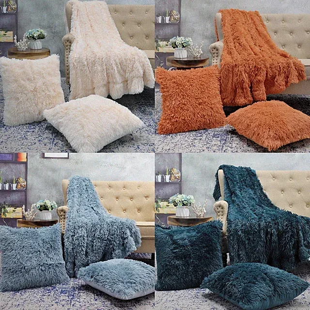 Shaggy Faux Fur Throw Blanket with 2 Pillow Covers – Soft, Warm, Cozy Gift Set