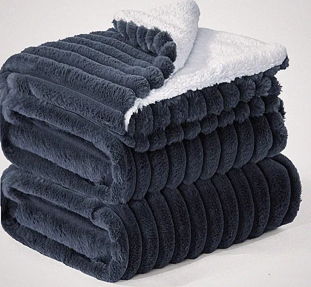 Sherpa Fleece King Size Blanket Super Soft & Warm Striped Fleece, Cozy Plush
