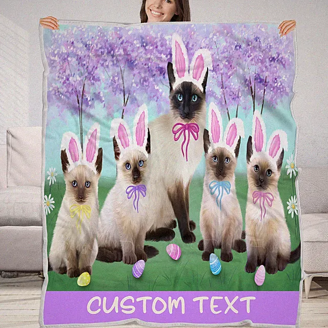 Siamese Cat Blanket Personalized Throw Woven Fleece Sherpa Many Designs NWT