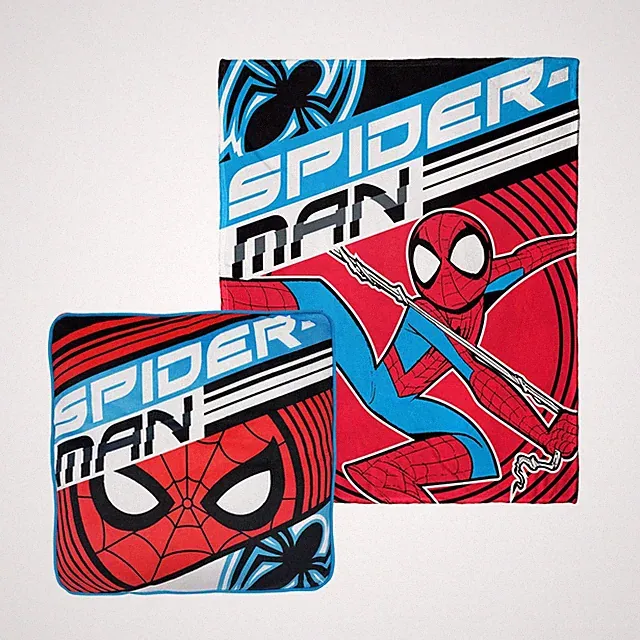 Spider-Man Cloud Stretch Pillow and Silk Touch Throw Blanket Set Multi-Color