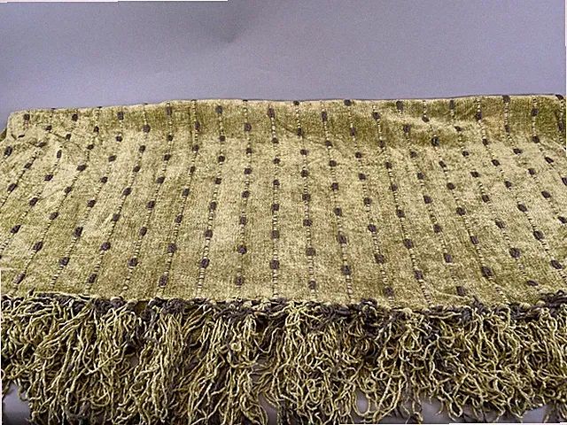 Textillery Weavers Chenille Rose Throw Blanket Green Grey Woven Stripes Fringe