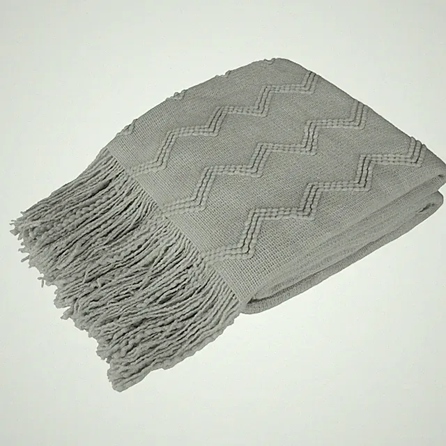 Textured Knitted Fringe Throw Blanket Decorative for Couch Sofa Bed Lightweight