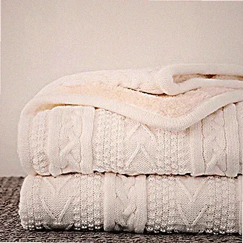 THROW BLANKET Cable Knit Knitted Fleece Ivory Oversize 60x80 LONGHUI BEDDING