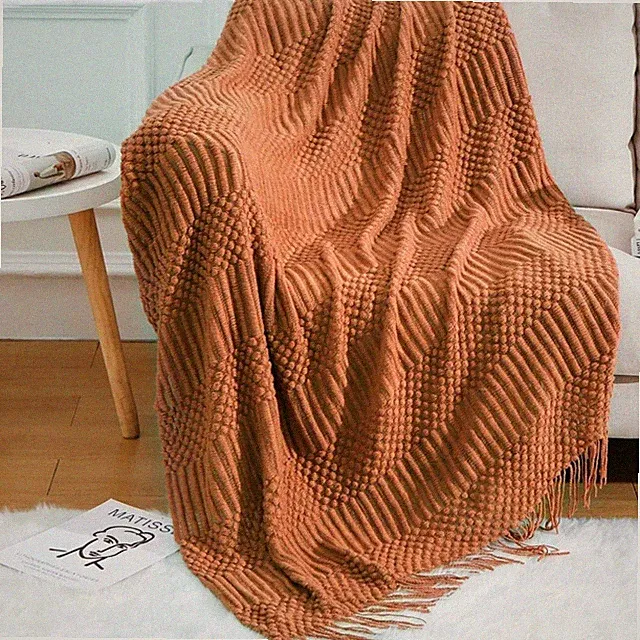 Versatile Acrylic Knit Throw Blanket with Piping Fringe - Home Decor Accent