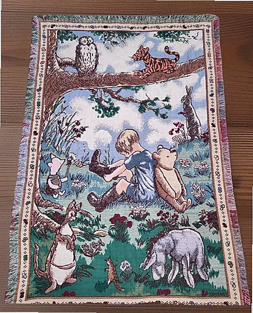 Vintage Classic Pooh Woven Tapestry Throw Blanket 60x42 USA Cotton Fringe