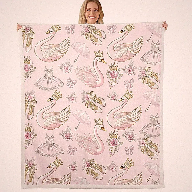 White Swan Flannel Blanket All Seasons,Swan Lake Ballet Dance Theme Pink Bed...