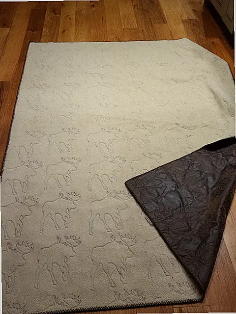 Woolrich Throw Blanket Faux brown Leather Sherpa Fleece Moose 50”x68” Cabin