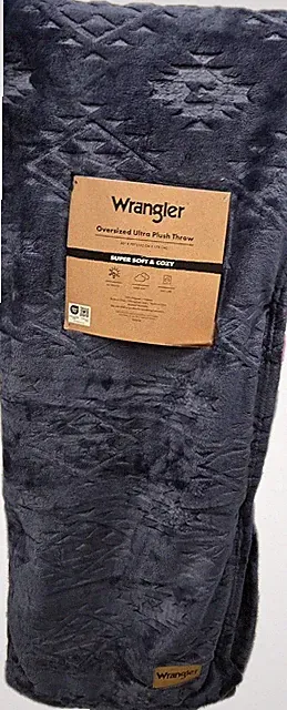 WRANGLER Super Soft Cozy Dusty Jean Blue Throw 60x70 Blanket NWT Rustic Aztec